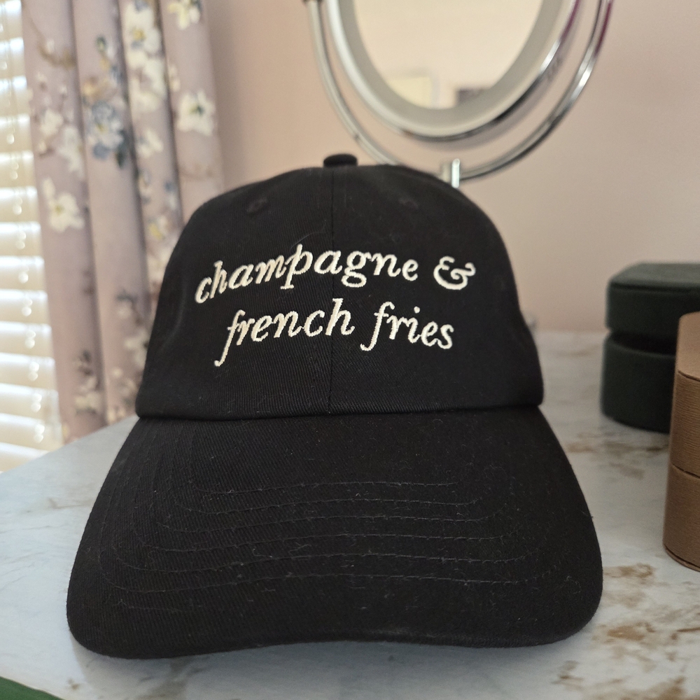 Black Baseball Cap with Embroidered Text